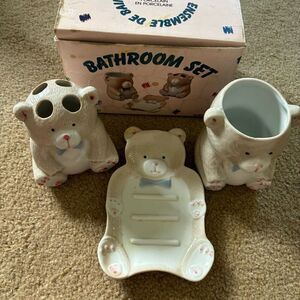 Vintage Porcelain Bear 3 Piece Bathroom Set 1987 Japan